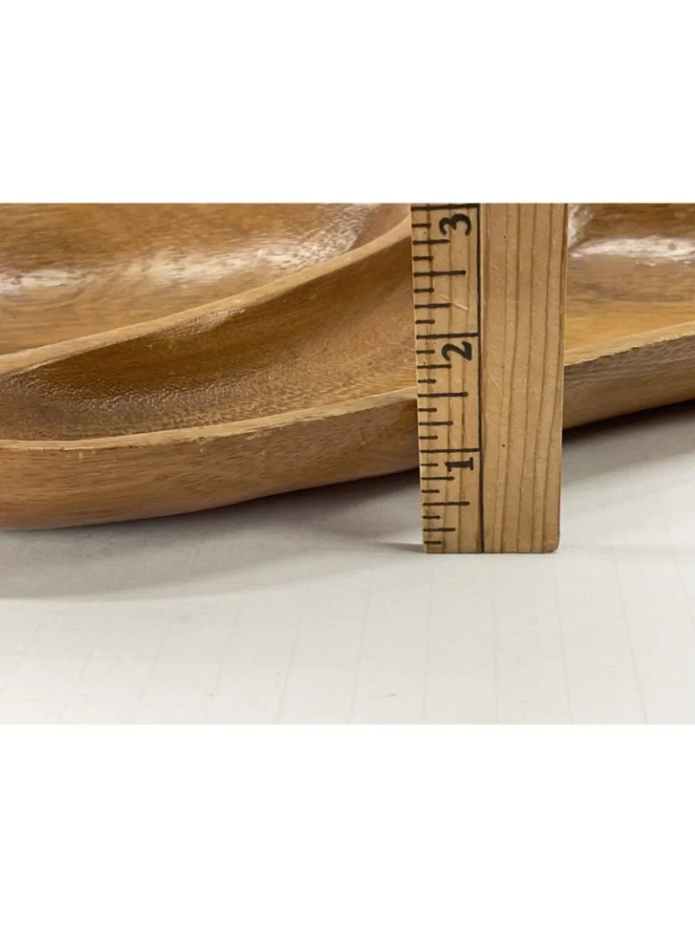 Vintage MCM Hand Carved Wood Divided Tear Drop Dish Bowl Large Teak Teardrop 60s
